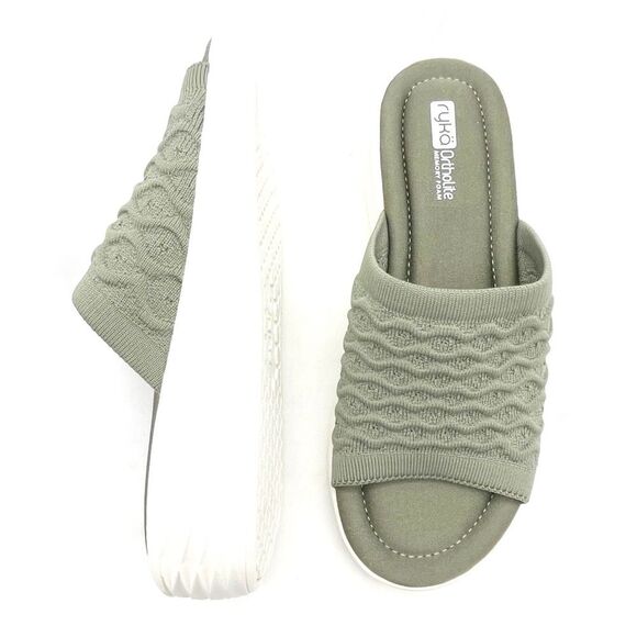 Ryka Nanette Stretch Knit Slide Demi-Wedge Slip-On Sandals Sage Green Size 9.5 - Picture 1 of 16